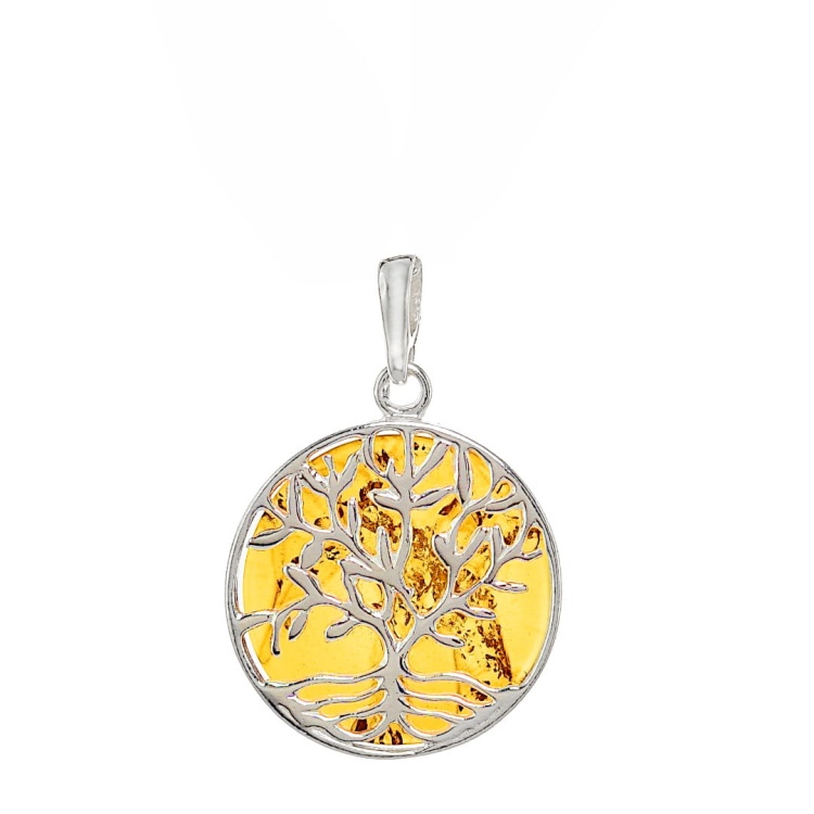 Wisiorek Drzewo Życia z bursztynem