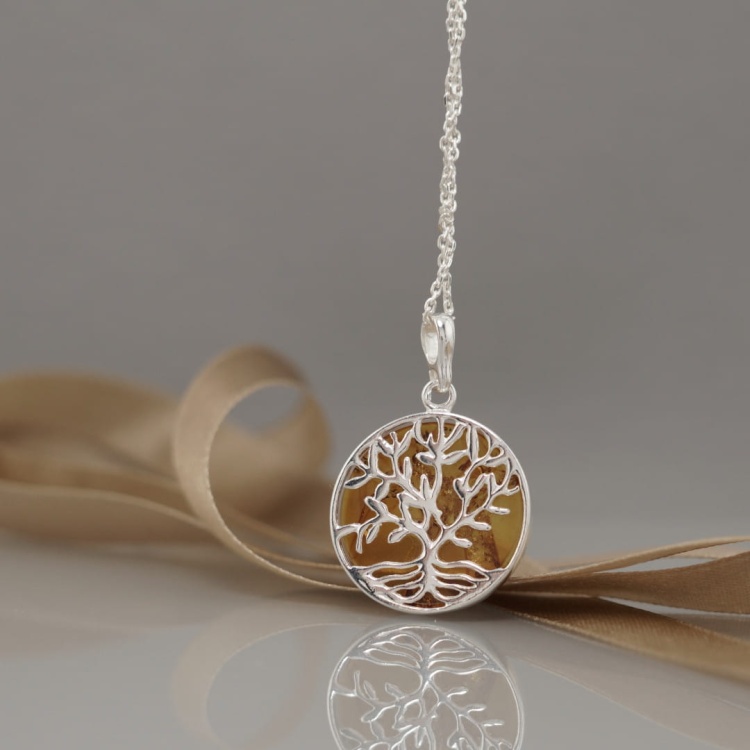 Wisiorek Drzewo Życia z bursztynem