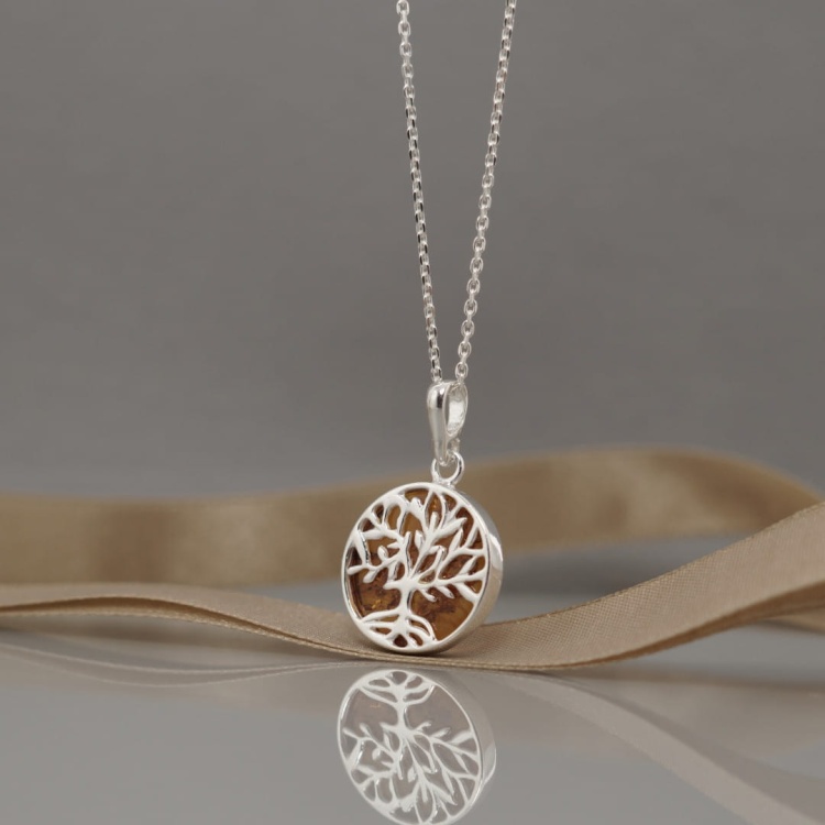 Wisiorek Drzewo Życia z bursztynem