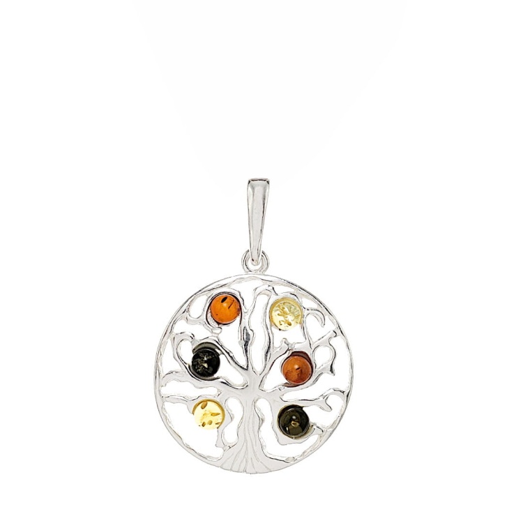 Wisiorek  Drzewo Życia z bursztynem