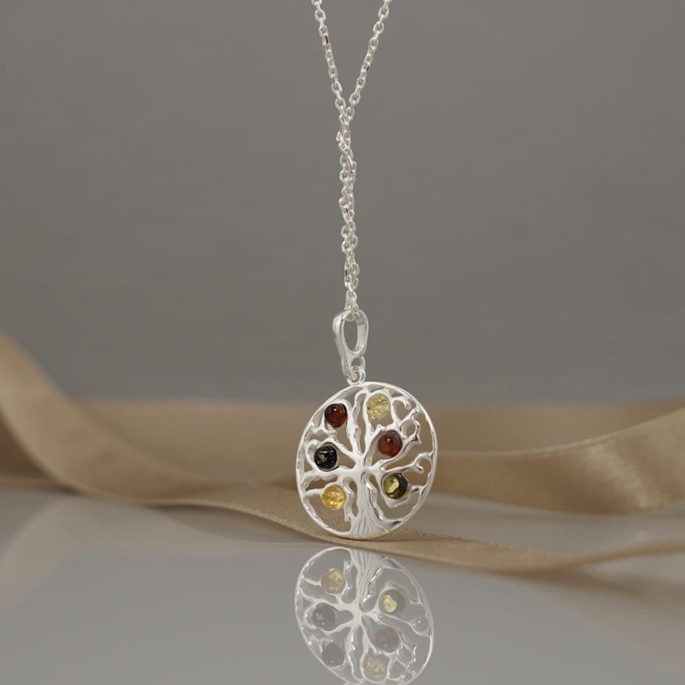 Wisiorek  Drzewo Życia z bursztynem