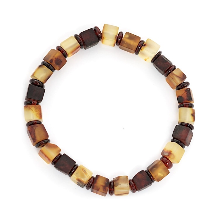 Męska bransoletka z bursztynowych sześcianów 18 cm